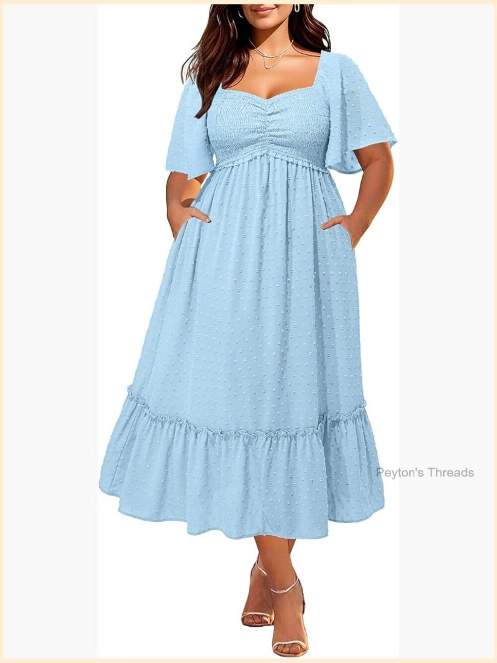 Plus Size Maxi Dress with Pockets - Short Sleeve Swiss Dot Casual